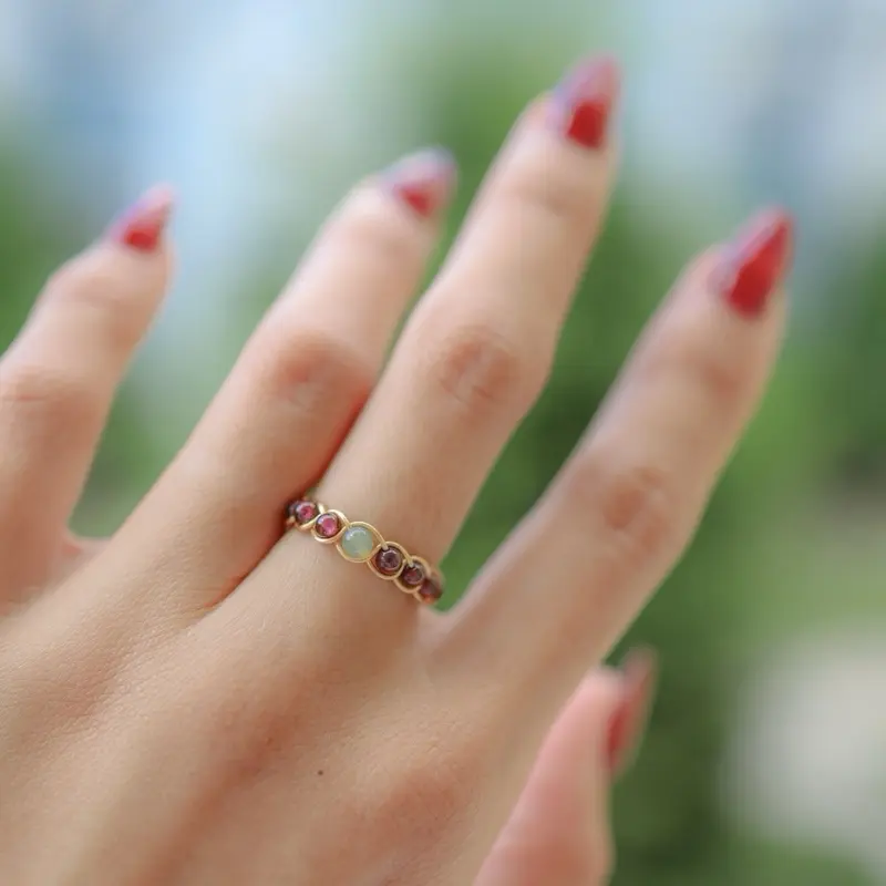 Garnet with aventurine beaded crystal ring
