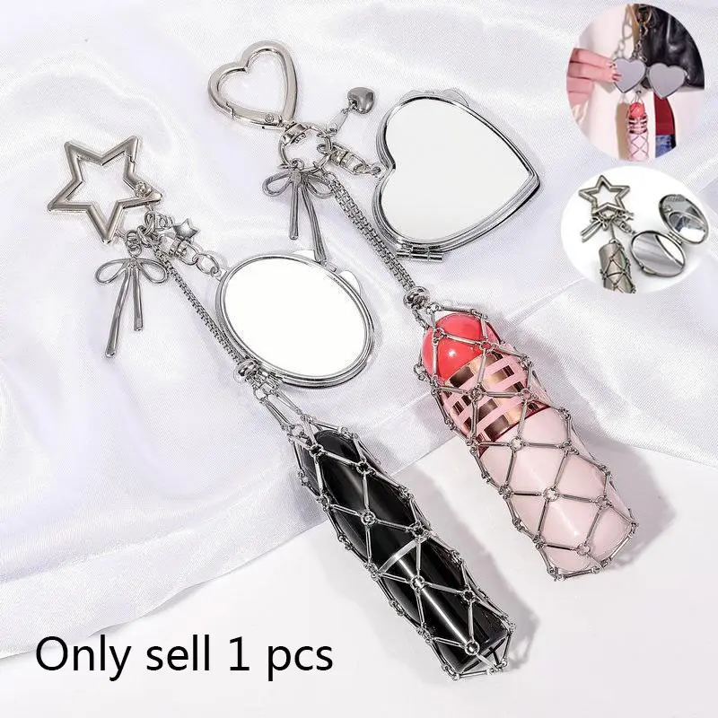 Multifunctional Lipstick Case with Mirror, Lipstick Organizer, Hanging Decorative Chain for Bags, Elegant Zinc Alloy Accessory, Perfect Gift Idea, Vanity Makeup Organizer, Makeup Containers
