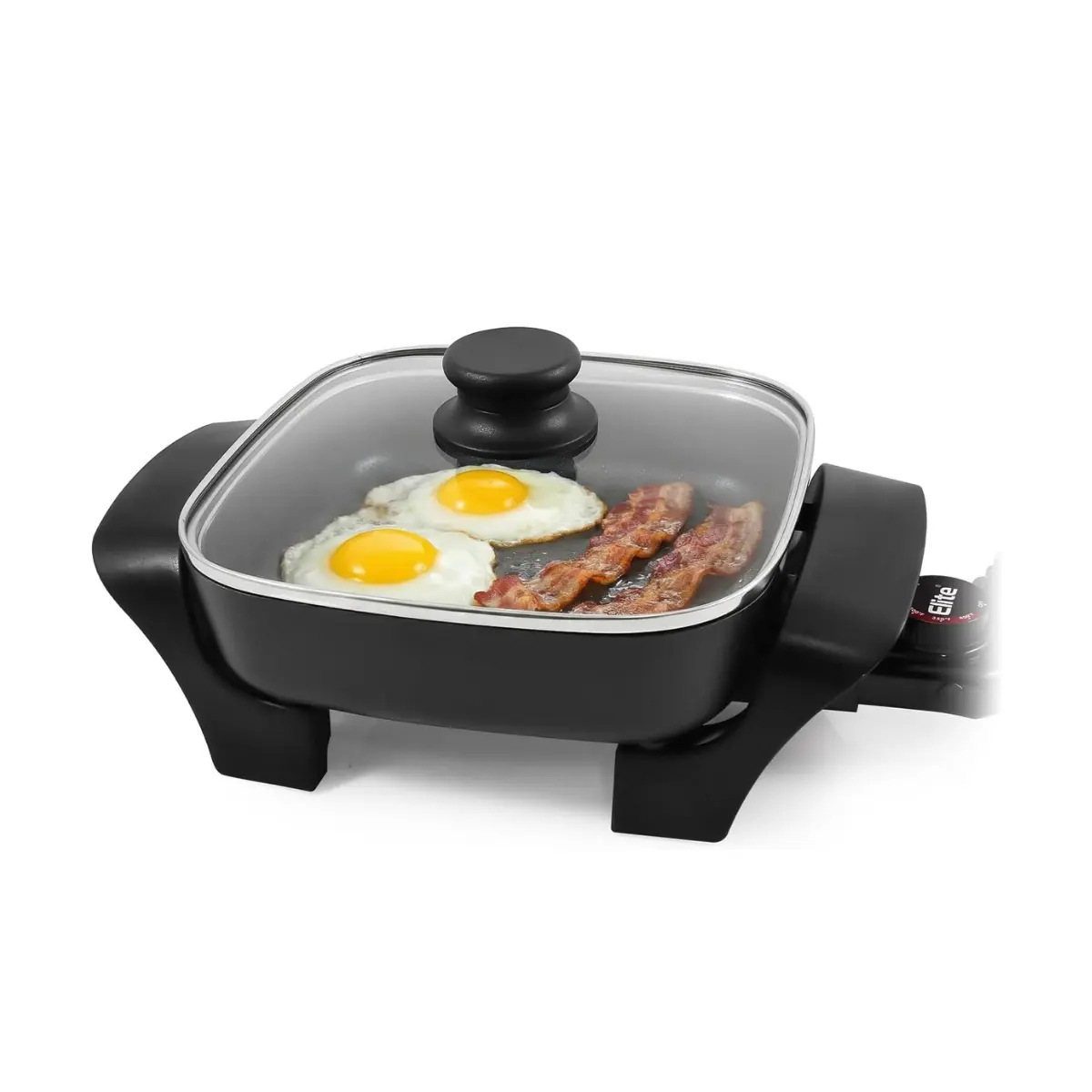 Compact 8x8 in Square Electric Skillet - 600W Power, 2.5-Qt, Non-Stick Coating, Tempered Glass Lid, Removable Thermostat (200°F–400°F), Dishwasher Safe, for Eggs, 1-Pot Meals Appliance Easy Egg Cooker