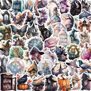 Halloween Themed Sticker, 50pcs/set Cartoon Creative Pattern Decorative Sticker, DIY Decals for Water Bottle, Laptop, Scrapbooking, Journal Making, Stickers Kit, Crafting Kit, Crafts Cup Stickers