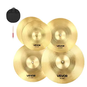 VEVOR Cymbal Pack, 4 Pieces Cymbals for Drum Set, Alloy Cymbals Drum Set Includes 14-inch Hi-Hats, 16-inch Crash, 18-inch Crash, 20-inch Ride, Drumsticks Cymbal Bag, Alloy Cymbal Pack for Drummer