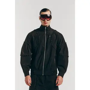 Unbutton Track Jacket in Black Nylon