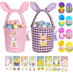 2Pack/4 Pack Easter Baskets, Bunny Basket with Name Tag,  Egg, Bunny Sticker for Easter Egg  Decorations
