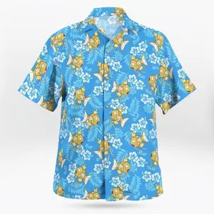 Funny Shiny Magikarp Hawaiian Shirt, Anime Tropical Hibiscus Aloha Shirt, Otaku Geek Button Down Summer Shirt