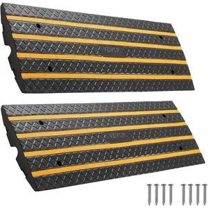 VEVOR Car Driveway Rubber Curb Ramp, 2 Pack 48.8-inch-Long Heavy Duty Low Profile Slope Ramps, 2.6’’ Rise, 33069 lbs Load Capacity, Reflective Safety Strips, for Vehicles, RVs, and Wheelchairs travel Self-Adhesive Silicone Door Seal bottom