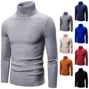 Static Cuff Men Pullovers Tops Turtleneck Sweaters Solid Knitted Full Sleeve Casual Regular Top Knit Thick Splice Slim Fit Autumn Winter