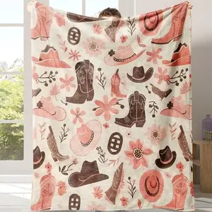 Cowboy Style Flannel Blanket, 1 Count Soft Warm Throw Blanket with Storage Bag, Warm Nap Blanket for Home Office Travel Camping Suitable as a gift sizes 60*80,30*40(baby ),40*50(kids),50*60