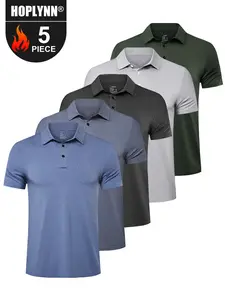 HOPLYNN 5 Pack Mens Polo Shirts Quick Dry Short Sleeve Golf T Shirt Performance Moisture Wicking Casual Workout men's clothing  workout clothes men workout tops  sun shirts for men Compression Sports Tee