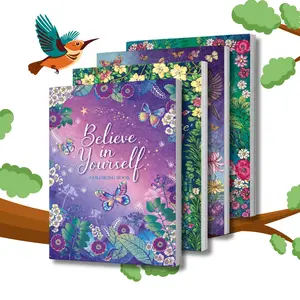 Inspirational Coloring Book Bundle - 4 High-Detail Office Stationery Art Supplies Books with Birds, Butterflies, "Believe in Yourself" Motifs, Mindfulness, Creativity, Unisex, Animals & Nature, Adults and Teens Relaxing Gifts