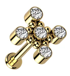 Gold PVD Quincunx CZ Titanium Internally Threaded Labret