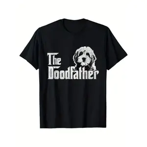 Menswear Short Sleeve T-Shirt, Unisex The Doodfather Goldendoodle Doodle Dad Fathers Day Tee, 100% Cotton Slightly Elastic Round Neck Crewneck, Vintage Metalcore Graphic Y2k Outfit Top, S-XXXL Sizes, Black, Shortsleeve Casual Fit Streetwear