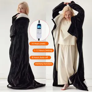 [Black Friday] Cosybay Wearable Electric Heated Blanket with Sleeves & Foot Pockets 50x70 Inch Flannel Sherpa Blanket for Adults Heated Blanket with 1-12 Hours Auto-off & 10 Heat Settings electric heating for Bedroom Home,Christmas gift