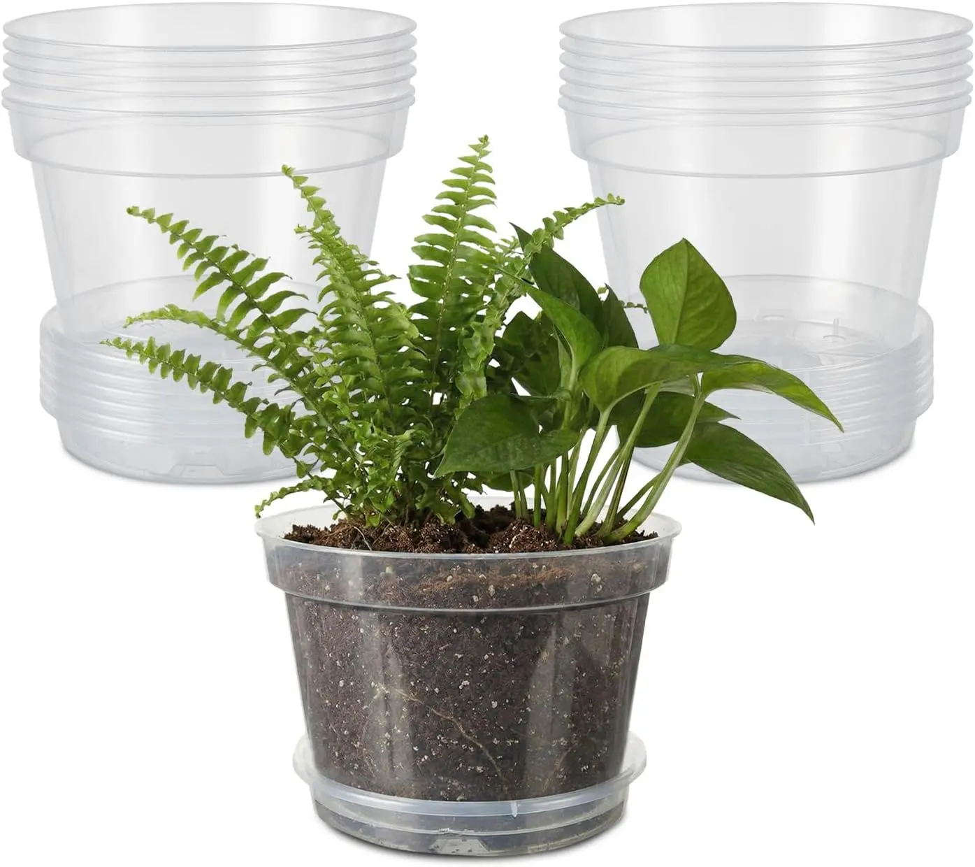 Garvee 8-Inch Thickened Clear Plastic Nursery Pots with Saucers – Pack of 12, Drainage Holes, Seedling Planters for Indoor & Outdoor Plants