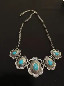 Southwestern Authentic Turquoise & Silver-Tone Cluster Blossom Jewelry Set - 028