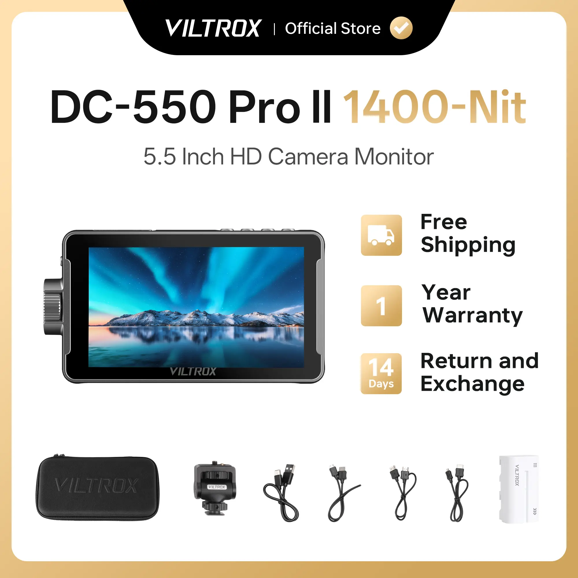 Viltrox DC-550 Pro II 5.5in HD Display Plastic LCD Screen Camera Monitor, Portable Camera Accessory for Work