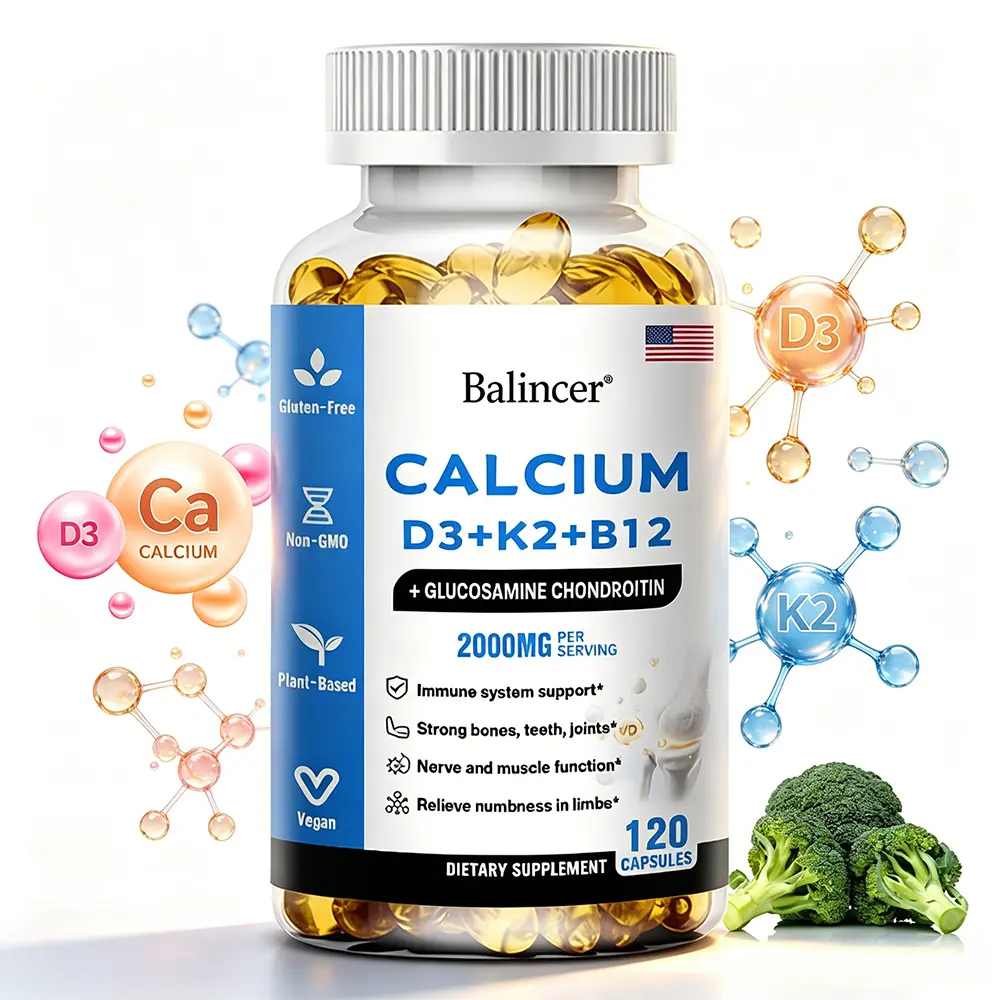 Balincer Advanced Calcium D3 K2 B12 Complex 2000mg - with Glucosamine Chondroitin for Strong Bones & Joint Support, 120 Vegan Capsules