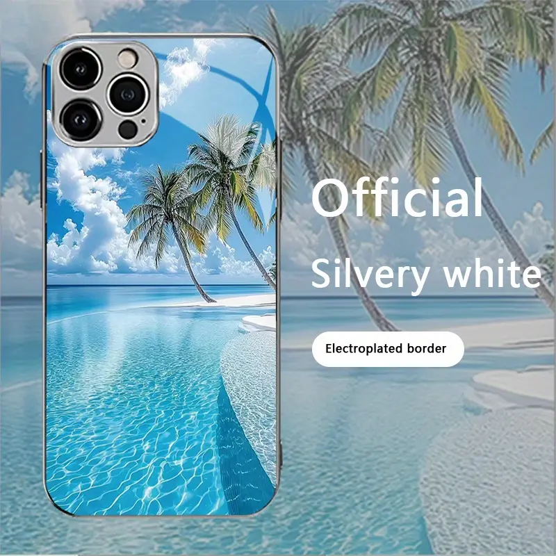 Beach & Palm Tree Scene TPU Phone Case - Non-Slip, Full-Coverage, Lens-Plated Silver Glass, Compatible with iPhone 11-17 & Samsung Devices, Smartphone/Cellphone/Handheld Device Protection, Great Gift