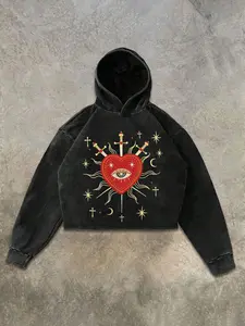 Couple Heart Letter Graphic Fitted Long Sleeve Gothic Hoodie, Pure Cotton Warm Fleece, Casual Street Style, Perfect Gift for Friends Husband Boyfriend