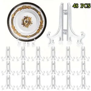48Pcs 3Inch Mini Easel Stands Plastic Plate Stand Holder Display Picture Easel for Display Picture Frame Collectibles Desktop Weddings Party Home Decoration