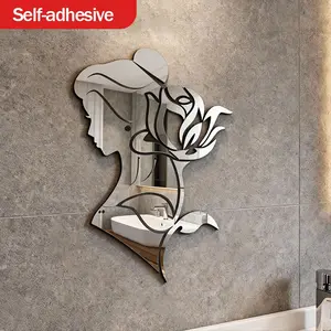 Roses Side Profile Girl Hollow Art Mirror Wall Decor, Ideal for Bathroom Living Room Entryway Background, Home Decoration Gift