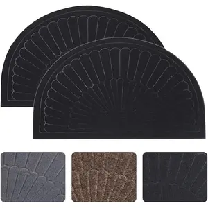 Half Round Door Mat Indoor Half Circle Front Door Mats Outdoor Entrance Door Mat Half Moon Welcome Mat Entryway Rug Rubber Door Mats Non Slip Mat Set of 2 (Black)
