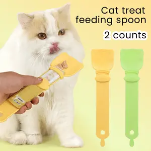 2 Counts Cat Strip Feeders, Cute Cat Head Shape Cat Strip Squeeze Spoons Cat Food Dispenser Cat Treat Spoons Cat Food Spoons for Wet Food Cat Pet Supplies