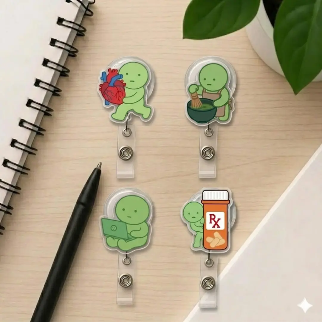 Funny Smiskii Inspired Pharmacist Badge Reel Laptop Matcha Heart Sparkly Retractable Badge Reel Cute Medical Acrylic ID Holder For PharmD Tech Nurse