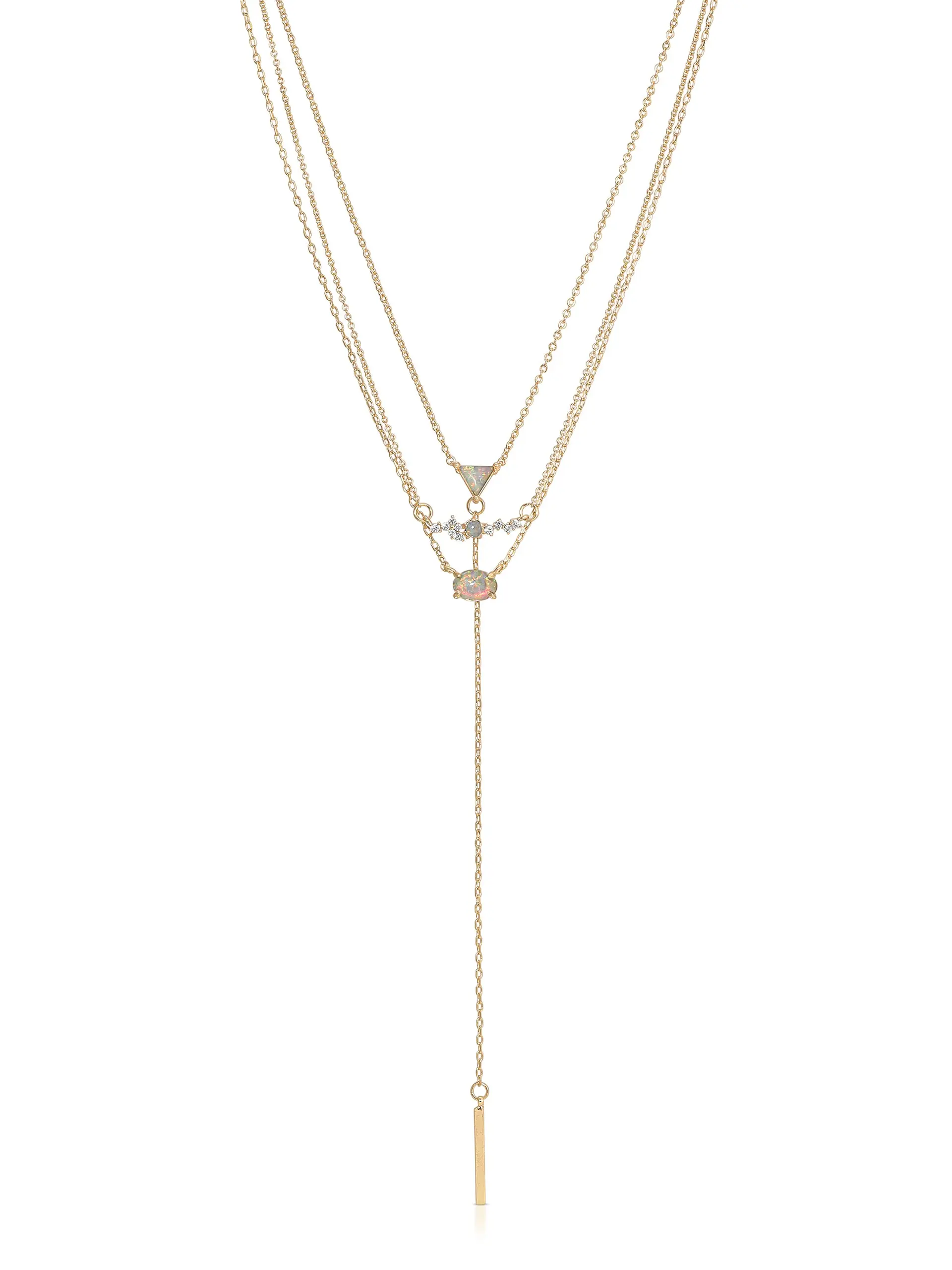 Ettika Opal Layered Lariat Necklace Set of 3 with Chain and Pendant 18kt Gold Plated Rhodium Brass Opal Cubic Zirconia Jewelry for Layering