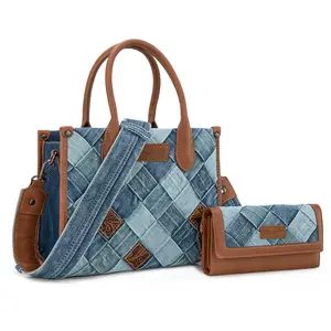 Wrangler 2PCS Set Tote & Wallet Patchwork Design for Women Everyday Essentials Practical Functional