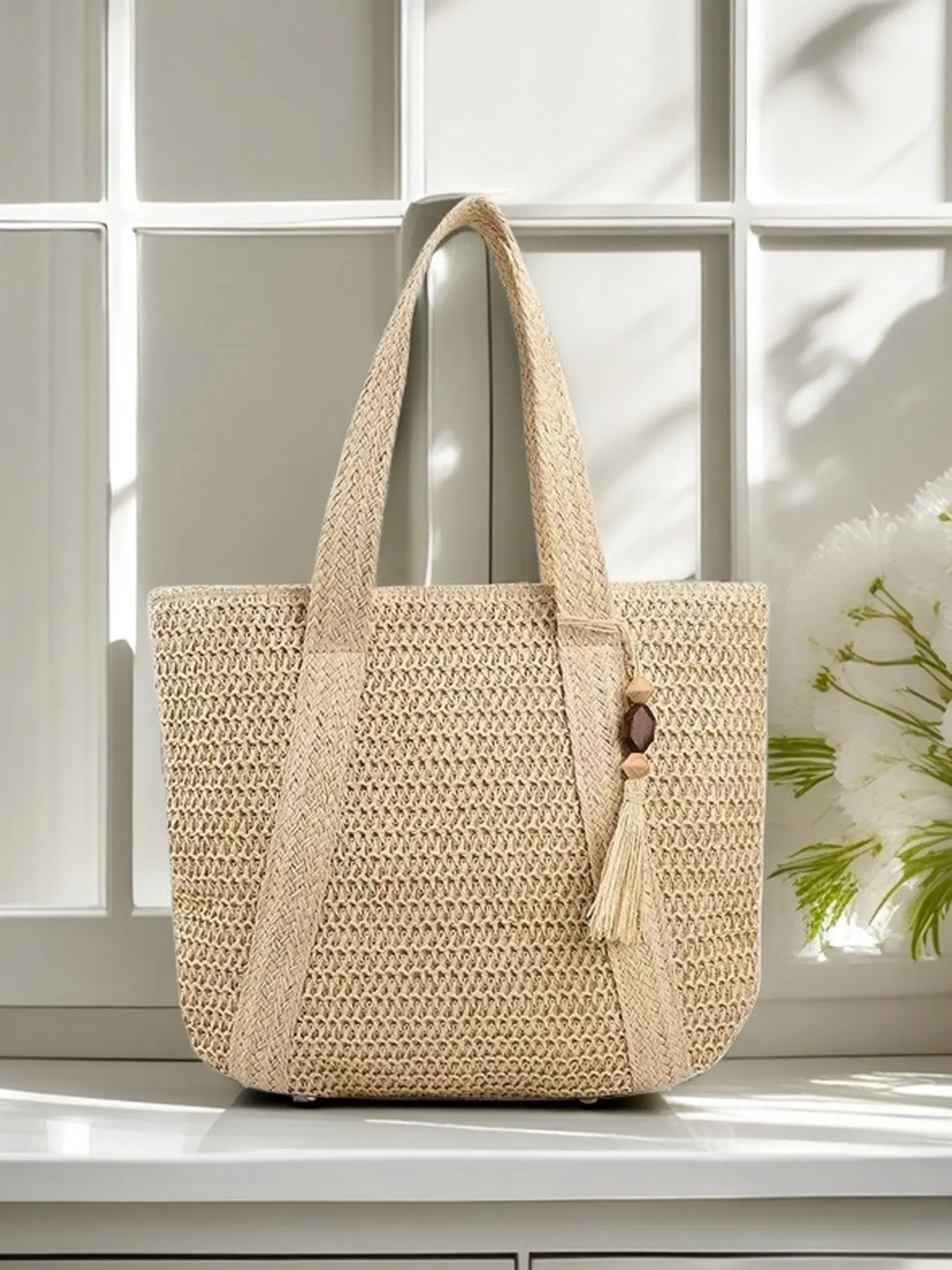 Must-Have for Girls Trip! Aesthetic Straw Beach Tote | Cute Tropical Vacation Accessory, Perfect Summer Bridesmaid Gift Idea