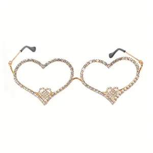 No Lens Diamond Glasses Frame Sparkling Rhinestone Heart Shape Glasses Crystal Metal Eyeglasses for Women Photo Decoration Frame