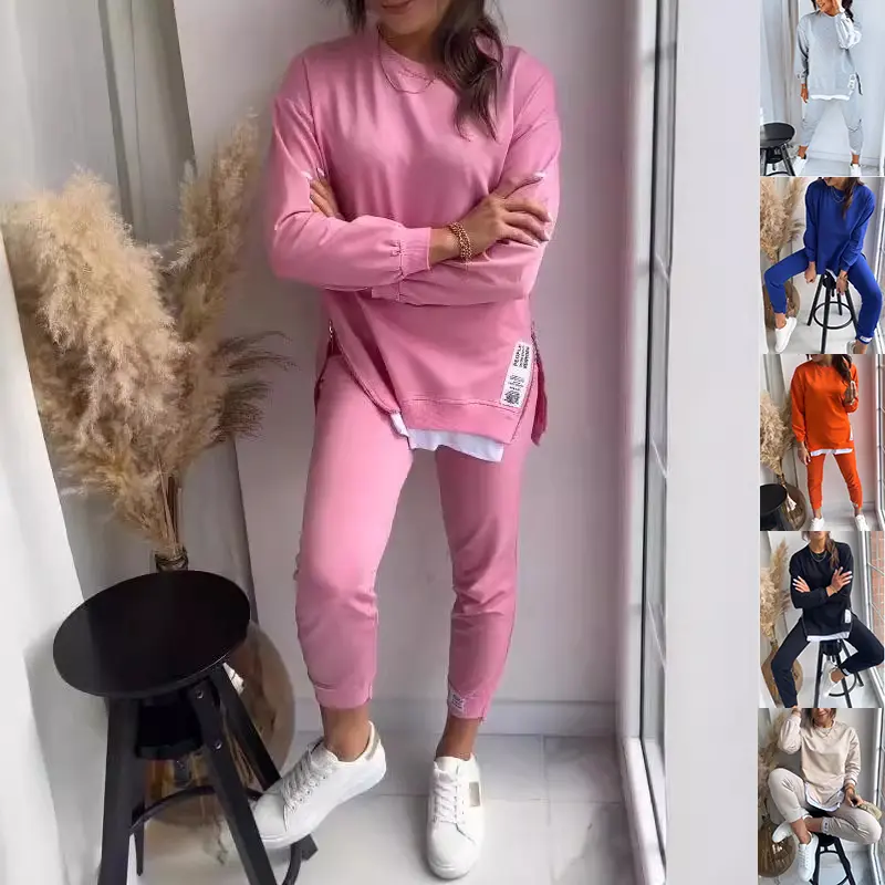 Women's Two-Piece Sports Set with Zip Sweatshirt and Slim Cropped Sweatpants