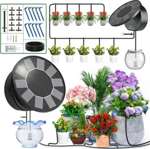 Solar Automatic Drip Irrigation System Kit, DIY Irrigation System for Garden Outdoor/Indoor Gardening System, Plant Watering System Drip Irrigation System,9 Timing Modes with Anti-Siphon Set