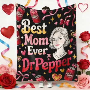 Soft Flannel Blanket, Best Mom Ever Dr Pepper Print Warm Cozy Throw, Durable Plush for Home Couch Bed, Mom Gift & Bedroom Decor Accessory