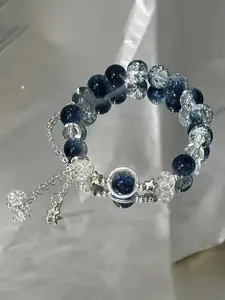 Elegant Glass Bead Bracelet with Star Pendant, Bracelet with Charms, Noble Imitation Cat Eye Jewelry, Jewelry Gift, Perfect for Valentine's Day and Christmas Parties