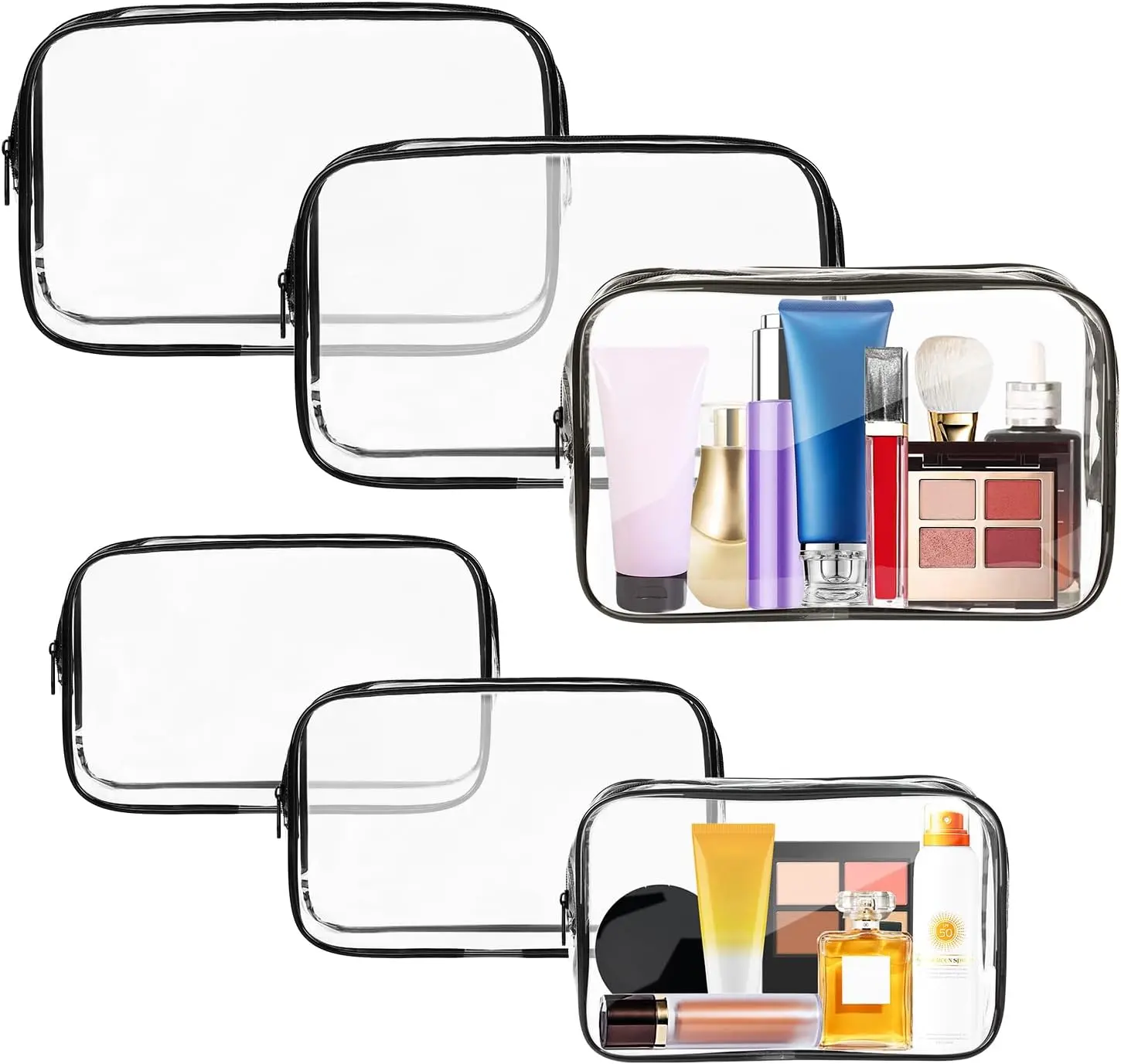 6Pcs/Set Portable Travel Toiletry Bags with Zipper,TSA Approved Clear Organizer Bags,Makeup Bag,PVC Cosmetic Pouch for Airport Airline Compliant,New Year Gifts,Hand Tools Kits,Summervibes