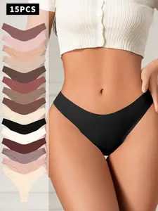 15-Piece Women's Underwear Set, Seamless Low-Rise Thong Panties, Comfortable Fitted Design, Casual All-Season Wear