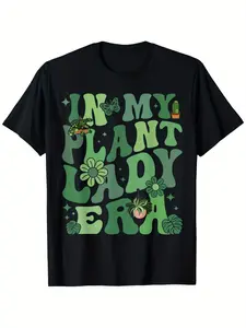 Retro "In My Plant Lady Era" Gardening Plant Mom T-Shirt -  Cotton Soft Breathable Tee Suitable for Daily Wear & Holiday Gifts, Casual Short Sleeve Crew Neck Top for Plant Moms & Gardeners, Funny Gardening Outfits