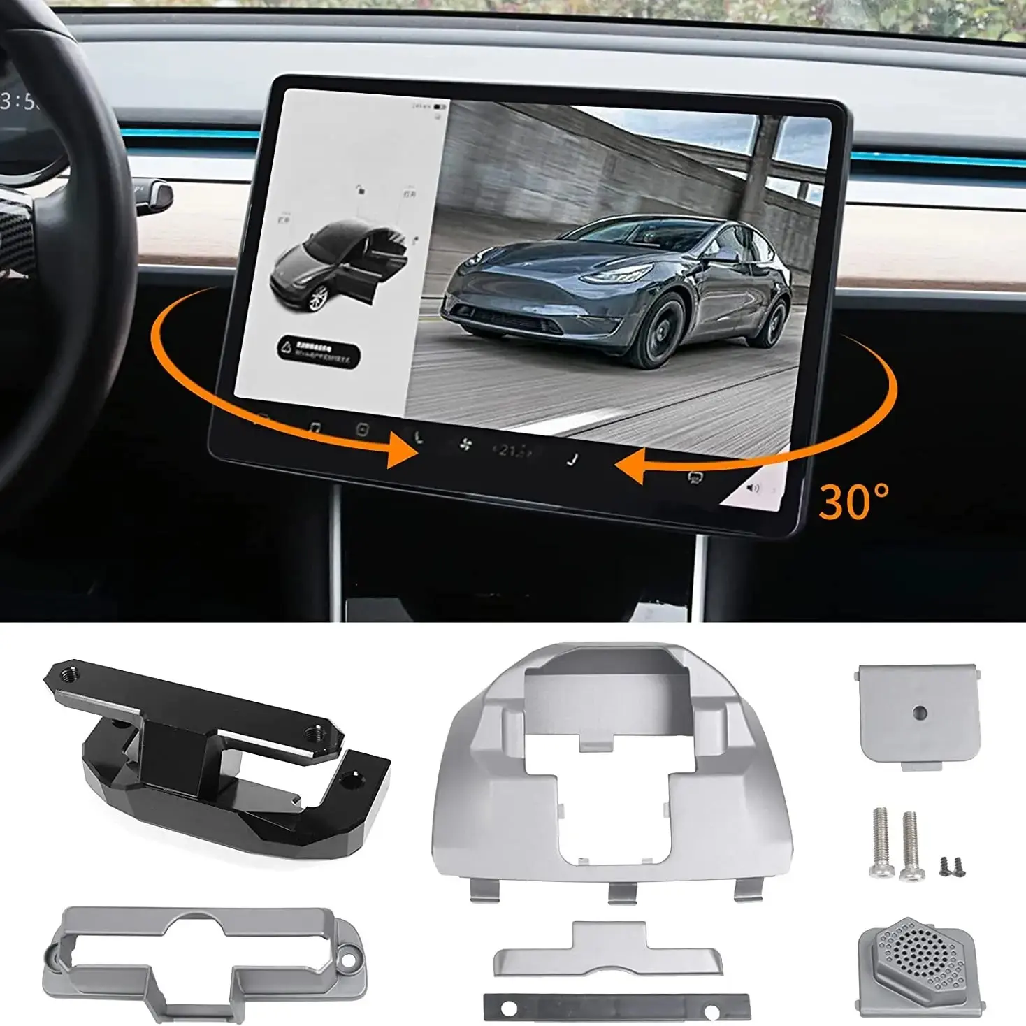 Tesla Model 3/y Screen Rotating Stand 2017+, Adjustable 30° Center Console Mount, Compatible with Highland/juniper Versions, Car Holder, Car Gadgets