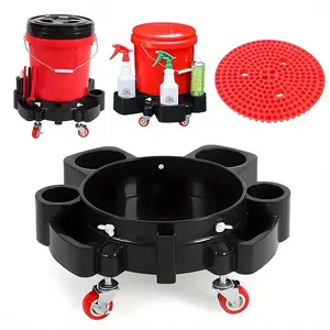 Garage accessories Heavy Duty Wheelbarrow Cart for Car Wash with 5 Wheels Grid Mat cleaning kit