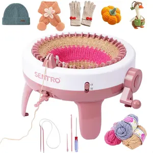 Knitting Machine 40 Needles, Smart Circular Knitting Machine, Double Knitting Loom Machine for Adults Beginners, DIY Knitting Board Rotating Machine for Hat, Scarves, Gloves, Socks (40Pink)