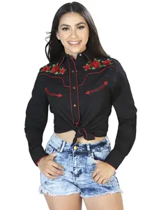 Women's Traditional Embroidered Western Shirt - Black/Red Floral 42961