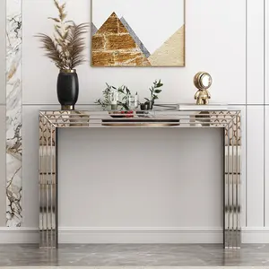 BLINGWORLD Mirrored Console Table, Silver Entryway Table