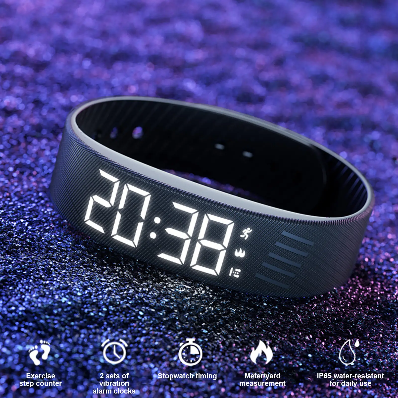 Vibrating Alarm Wristband Waterproof Silent Wrist Shock Bands with Step Counter Pedometer for Heavy Sleepers Students spo2 monitor