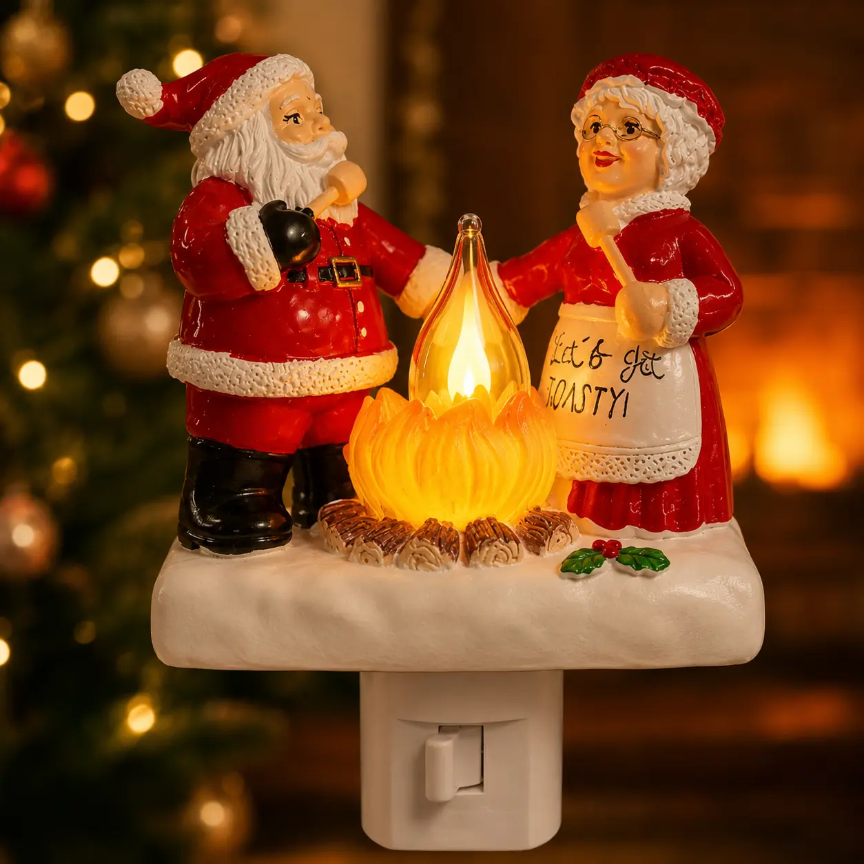 2026 Small 3D LED Faux Campfire Night Light, Flickering Santa Claus Decor, Indoor Christmas Gift for Kids, Home Festive Decoration