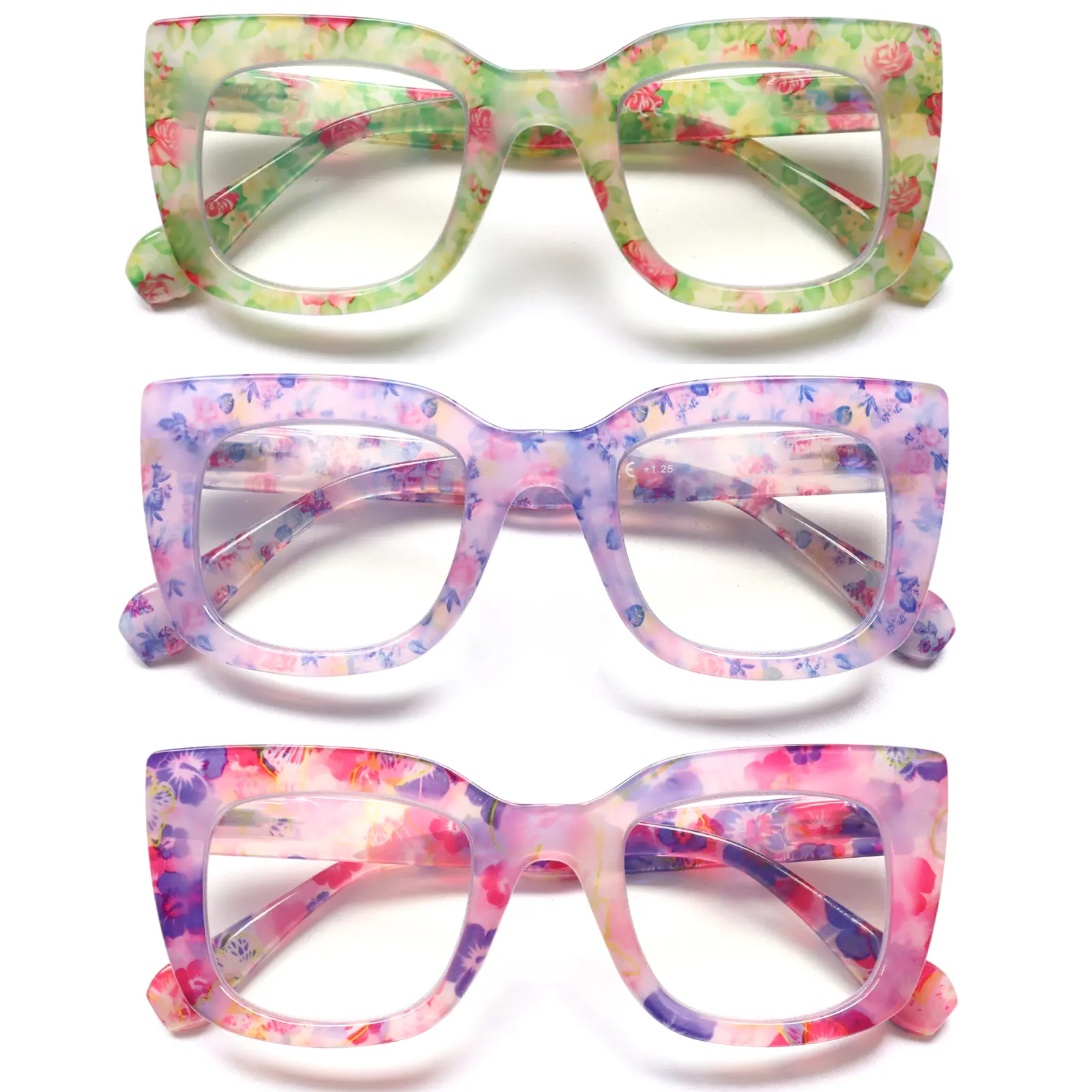 COJWIS 3 Pack Women's Reading Glasses Blue Light Blocking Full-Frame Design Floral Pattern Spring Hinges Computer Reading Glasses