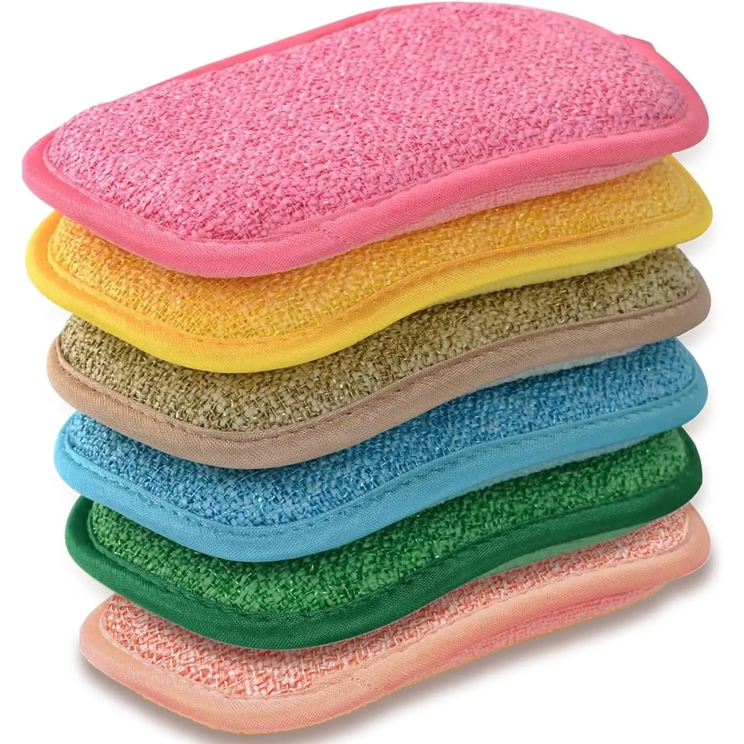 Multipurpose Kitchen Scrub Sponges, Heavy Duty Cleaning Non-Scratch Scrub Sponge,  Microfiber Sponge for Household Cleaning, Six Color Packaging (6pcs)