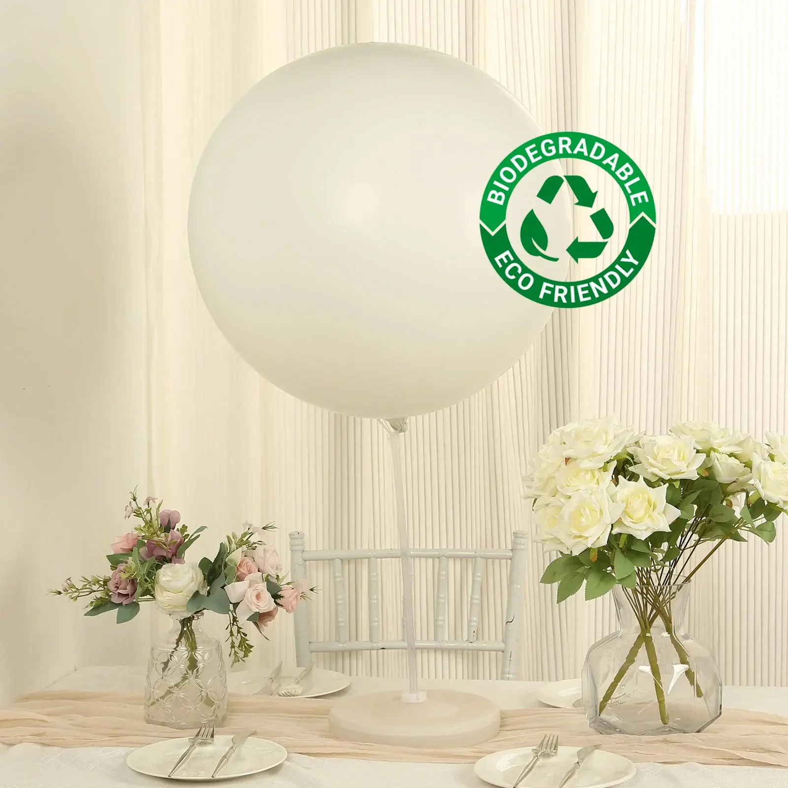5 Pack Large Off White Biodegradable Balloons, Eco-friendly Thickened Extra Strong Latex Helium Party Balloons - 36"