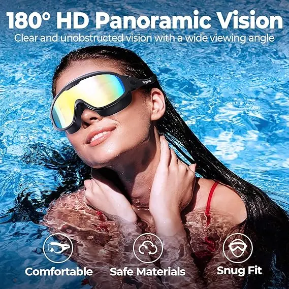 TYGLOBAL Swim Goggles 2 Pack Adjust for Kids Men Women, No Leaking 180° Swim Glasses, Easy to Wear, Wide View, Anti-Fog, UV Protection, Comfortable Fit, Suitable for Men Women Kids
