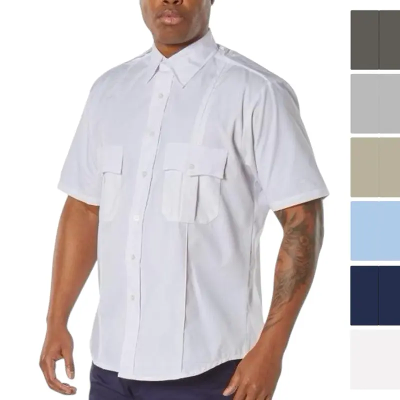 ROTHCO Men's Short Sleeve Workwear Uniform Shirt, Plain Button-Down in a Poly-Cotton Blend with Pleated Pockets & Badge Tab for Police & Security, Belt, Cap, Menswear, Polyester, Utility, Fitted, Hot Weather, Military Crease, Plain Look, Classic Fit